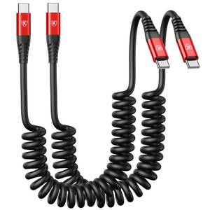 lot 12100 image: USB C Cable 3ft 2Pack USB C to USB C Charger Cable for Car, Coiled Type C Fast Charging Cable for iPhone 171615PlusProPro MaxMacBook Pro 2020iPad Pro 2020iPad Air 4Samsung Galaxy S23-Red