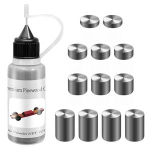 lot 12102 image: DerbyCraftPro Pinewood Car Weights Kit  Tungsten Weights Cylindrical 12Pcs 3.25oz  Graphite Powder Derby Wheels Axles 0.5oz  Pinewood Car Graphite LubricantPrecision Counterweight to Boost Speed