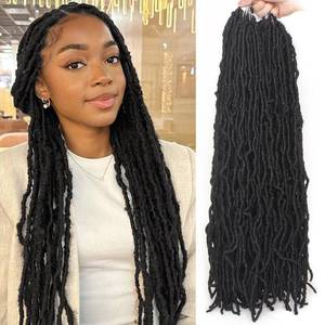 lot 12292 image: Leeven New Soft Faux Locs Crochet Braids Hair 24 Inch Long Distressed Goddess Locs 6 Packs Natural Black Pre Looped Messy Butterfly Locs Curly Wavy Synthetic Hair Extensions for Women #1B