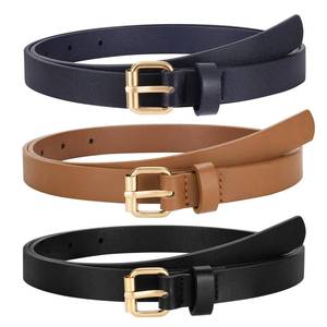 lot 12300 image: TRIWORKS 3 Pack Women Skinny Leather Belt for Jeans Pants Dress Ladies Thin Waist Belt with Gold Buckle