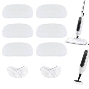 lot 12301 image: Reusable Steam Mop Pads Set, 6 Pack Steam Mop Pads & 2 Universal Microfiber Cloths, Compatible with KGHKGH, Sprobil, Rvwsx Steam Mops or Cleaners, Washable Replacement Pads for Floor Cleaning (One Is Damaged)