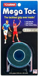 lot 12320 image: Tourna Mega Tac Extra Tacky Overgrip, Black, 3 Grips per Pack