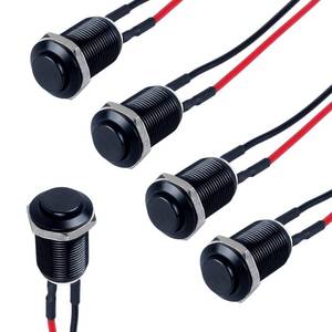 lot 12324 image: DMWD 5pcs 12mm Latching Push Button Switch Raised Head ON-Off Normally Open with Pre-soldered Cable Aluminium Alloy Shell 12V 24V 36V 110V Waterproof IP66 Without LED (Black)