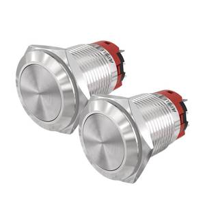 lot 12332 image: (Pack of 2) APIELE 19mm Latching Push Button Switch Waterproof Stainless Steel Metal Flat Top 12V 24V 36 DC 110V 250V AC 5A 1NO 1NC SPDT (Flat Round Latching)