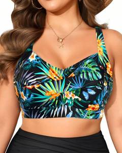 lot 12336 image: Daci Women Plus Size Push up Bikini Top Only Full Coverage Swimsuit Tops Twist Front Bathing Suit Bra for Large Bust Tropical Leaves L