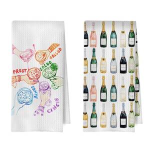 lot 12339 image: BlissfulAbon Champagne Cocktail Kitchen Towels - Champagne Gifts Dish Towels, Cocktail Lover Gift Decorative Waffle Hand Tea Towel, 16x24 Inches Set of 2