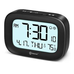 lot 12347 image: Geevon Small Digital Atomic Alarm Clock for Bedroom, Portable Battery Operated Travel Desk Clock for Heavy Sleepers, with 10s Backlight, Temperature, 3 Inch Display, Black