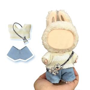 lot 12348 image: 17cm Doll Clothes(NO Doll), Cute Dolls Outfit Accessories with Sweater  Denim Jeans  Pants, Small Kawaii Clothes Set for Dolls(Style 4)