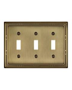 lot 12350 image: ZILLSEA 1-Pack Antique Brass Triple Toggle Wall Plates, 3 Gang Light Switch Covers, Durable Metal Switch Plate Covers, Decorative Pearl Design, 6.774.88, Midsize