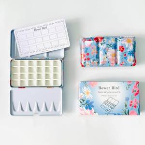 lot 12359 image: Bower Bird Travel Watercolor Palette,Portable Ceramic Palette 16 Well,Empty Paint Palette,Small Travel Metal Paint Boxwith Porcelain Palette (24Well)