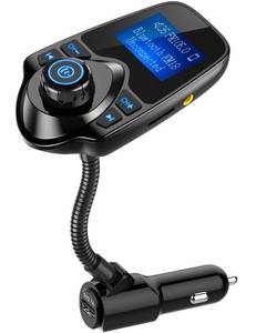 lot 12361 image: Nulaxy KM18 Bluetooth 5.4 Car Adapter with 1.44 Clear Display & Flexible Gooseneck - FM Radio Transmitter & Bluetooth Receiver for Hands-Free Calls, Wireless Music via BTFMAUXTF, USB Car Charger