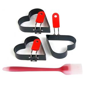 lot 12362 image: JASKFG Heart-Shaped Egg Ring Mold with Red Handle, Non-Stick Pancake Maker black (3, love)