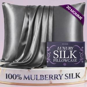 lot 12368 image: DECOLURE 100% Pure Mulberry Silk Pillow Case Queen Size �� Highest Grade 30 Momme 6A, Luxuriously Soft & Cooling Silk Pillowcase for Hair & Skin, Hypoallergenic, Breathable, Hidden Zipper (Grey)