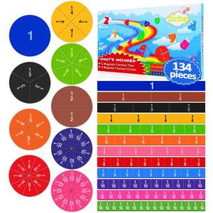 lot 12377 image: Meetory 134 Pcs Magnetic Fraction Tiles & Fraction Circles - Math Manipulatives for Preschool Elementary School Educational Resources Classroom Educational Kit