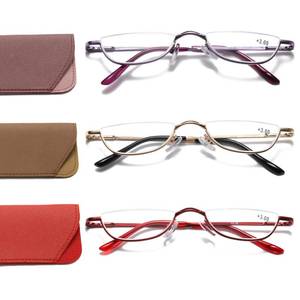 lot 12394 image: Viseng Half Frame Reading Glasses for Women Men Slim Half Moon Lens Readers Metal Semi Rimless eyewear PurpleGoldRed2.0