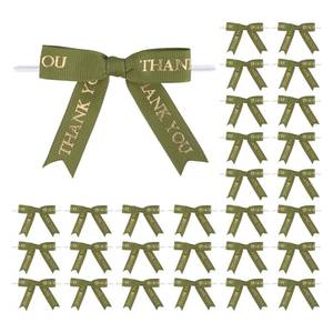 lot 12408 image: Meseey 30 Pcs Thank You Moss Green and Gold Printed Ribbon Bows 2.5 Inch Twist Tie Crafts Small Bows for Gift Wrapping, Baby Shower,Wedding, Party Favors, Cake Pops,Treat Bags (2.5, Moss Green)