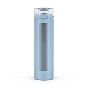 lot 12410 image: Ello Syndicate 20oz Reusable Glass Water Bottle with One-Touch Leak Proof Flip Lid, Protective Non-Slip Silicone Sleeve, Carry Loop for Coffee, Tea and Water, BPA-free, Dishwasher Safe, Tech Blue