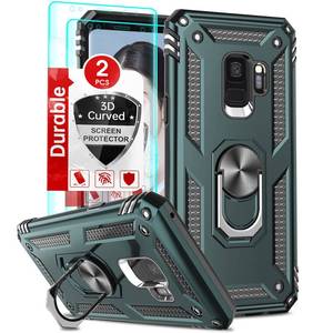lot 12421 image: LeYi Compatible with Samsung Galaxy S9 Case (Not Fit S9 Plus), Samsung S9 Case with 2 PCS 3D Curved Screen Protector, Military-Grade Metal Ring Kickstand Protective Phone Cover, Green