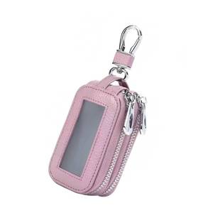 lot 12435 image: Zosgrew Car Key Case, Double-layer Leather Multifunction Car Remote Case, Key Fob Pouch with Metal Hook, for Men and Women Car Keys (Pink)