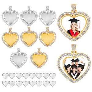 lot 12444 image: Hicarer 24 Pcs Rhinestone Pendant Trays Set Including 8 Heart Shape Double Sided Blank Pendant Charms with 16 Glass Domes Blank Discs Necklaces Halloween Jewelry Making (Gold, Silver)