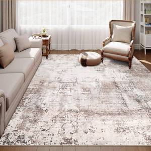 lot 13472 image: famibay Modern 5x8 Area Rug, Faux Wool Printed Washable Rugs for Living Room, Low Pile Abstract Bedroom Rugs Under Bed, Non Slip Rubber Backed Carpet for Living Room(Reddish Brown)