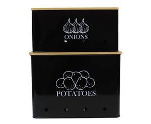lot 13474 image: Gdfjiy Potato Onion Kitchen Storage Canisters,Storage Bin For Kitchen 2 Pack Set,potatoe, Potato Storage Box��storage And Long Shelf Life With Aerating Tin Storage Holes-Black