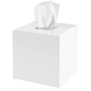lot 13475 image: PITBVO Acrylic Tissue Box Cover, White Square Tissue Box Holder, Facial Napkin Dispenser for Bathroom Kitchen Bedroom Office Hotel Use