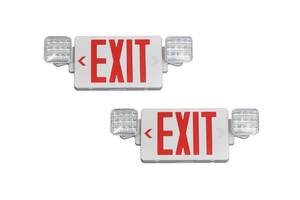lot 13488 image: TANLUX Red Exit Sign With Emergency Lights, LED Light With Battery Backup, UL Listed, AC 120277V, Commercial Combo for Business - 2 Pack