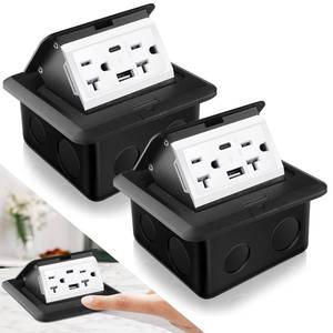 lot 14014 image: Hoolerry 2 Pack Pop up Floor Outlet Floor Kit Waterproof Electrical Outlet Cover Box with 4.8A USB A & Type C Charge and 20 Amp Tamper Resistant Socket Receptacle for Countertop Office Home(Black)