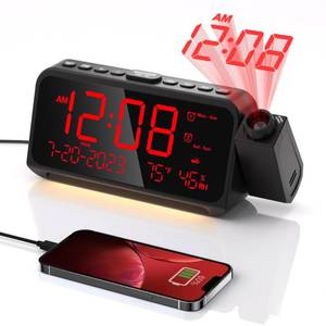 lot 14036 image: Projection Alarm Clock for Bedroom,Digital Clock with 350° Rotatable Projector,5-Level Dimmer,Dual Alarm with WeekdayWeekend Mode,Adjustable Volume,Temp,Humidity,Calendar,Snooze,1224H,Night Light