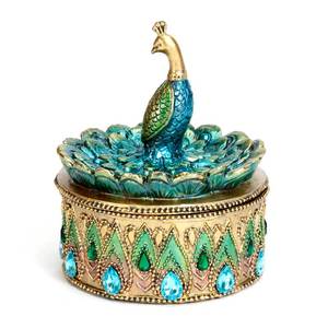 lot 14037 image: Bits and Pieces Peacock Jewelry Box for Women Small Keepsake Box with Peacock Figurine Lid - Decorative Boxes for Home Decor