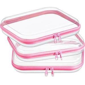 lot 14038 image: Hoolerry 3 Pcs Clear Hard Zipper Case Makeup Bag Plastic Zipper Pouch Christmas Storage Case Portable Travel Organizer Bin for Cosmetics, Building Blocks, Puzzles(Pink,M)