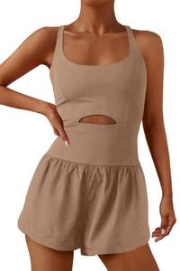 lot 14040 image: ReachMe Womens Running Onesie Workout Rompers Athletic Romper One Piece Outfits Exercise Jumpsuits Gym Yoga Clothes(Khaki,S)