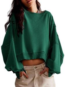 lot 14041 image: Zwurew Womens Sweatshirt Cropped Pull on Oversized Sweatshirt Split Hem Dressy Casual Blouse Dark Green Striped S