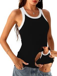 lot 14043 image: Danysu Summer Tank Tops for Women High Neck Beach Vacation Slim Fit Shirts 2025 Trendy Sexy Camisole Block Black Large