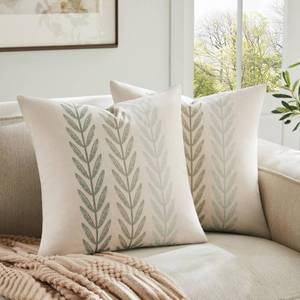 lot 14055 image: YZJZEDS 100% Cotton Farmhouse Leaves Throw Pillow Covers Set of 2, 20x20 Inch Mixed Green Pastoral Decorative Print Cushion Covers for Sofa Bed Living Room Home Decor