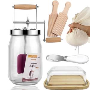 lot 14059 image: Manual Butter Churn Kit - Wooden Hand - Crank Butter Maker with Glass Jar, Perfect for Fresh Cream, Keto Butter & Sustainable Homesteading (1.5L)