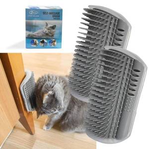 lot 14091 image: 2 Pack Softer Self Groomer with Catnip Wall Corner Massage Comb Scratcher Grooming Brush Tool for Long & Short Fur Kitten Cats Dogs (Gray)