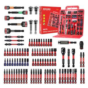 lot 14110 image: Geinxurn 98Pieces 1��2�� Impact Screwdriver Bits Set, Magnetic S2 Steel (PhillipsSlottedSquareTorxHexSecurity Torx) Driver Bits Tips,Impact Bit Holder and Nut Driver with Red Storage Box Case