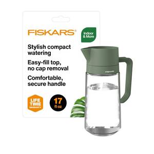 lot 14125 image: Fiskars Glass Watering Can for Indoor Plants, Small Pitcher for Succulents & Herbs, Easy Fill Top Design and Mess Free Pouring with Narrow Spout for House Plants, Modern Decor Style, 17 oz, Clear