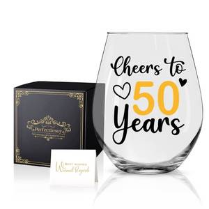 lot 14128 image: Perfectinsoy Cheers to 50 Years Wine Glass with Gift Box, Funny 50th Anniversary Birthday Gifts for Women Sister BFF Colleague Friend, 50th Birthday Milestone Gifts for Women Mom Aunt Grandma