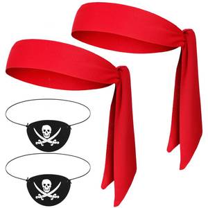 lot 14130 image: Zhanmai 4 Pcs Pirate Accessories Halloween Pirate Headband Costume Party Supplies Head Scarf Eye Patches for Cosplayer