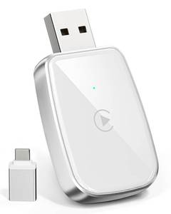 lot 14138 image: Wireless CarPlay Adapter for Apple iPhone, Convert Wired CarPlay to Wireless, Mini Size with USB-A to USB-C Adapter, Stable Control & No Delay Latency, White