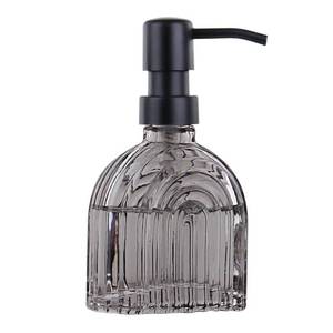 lot 14434 image: Glass Soap Dispenser for Kitchen and Bathroom Contertop Wash Hand Liquid, Dish Detergent, Farmhouse Style Shampoo Lotion Pump (1, Grey Glass with Black, 4 x 2x 6-58)