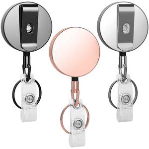 lot 14453 image: Selizo Metal Badge Reels - 3 Pcs Retractable Badge Holder with Belt Clip Key Ring for ID, Key, Name Card Holder