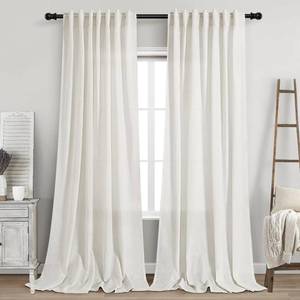 lot 14459 image: Beige White Linen Curtains 108 Inches Long for Living Room Bedroom 2 Panels Set Extra Long Back Tab Curtain Light Filtering Semi Sheer Drapes Floor to Ceiling Curtains for Large Windows 52x108