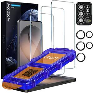 lot 14460 image: TZGZT 3 Pack for Samsung Galaxy S26 Ultra Screen Protector Tempered Glass, Automatic 0 Bubble Installation, Aluminum Metal Camera Lens Protector Accessories, Case Friendly, 10X Stronger Shatterproof