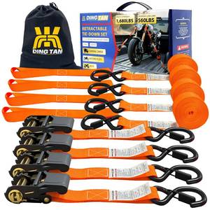 lot 14475 image: Ratchet Straps Heavy Duty 4-Pack - 1x 15 (1,680lb Break Strength) - Motorcycle Straps Tie Downs with Safety S Hooks -Cargo Straps for Moving, Appliances, Motorcycle, Trucks, Car - Orange