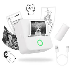 lot 14491 image: mafiti Portable Thermal Pocket Printer Inkless Bluetooth Mini Wireless Sticker Lable Pictures Print for Scrapbook Journal Sticky Label with 1 Roll Thermal Printer Paper