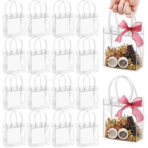 lot 14495 image: Jutieuo 50 PCS Clear Plastic Gift Bags with Handles, 4.9 x 5.9 x 2.8 inches Small Reusable Transparent Party Favor Bags PVC Goodie Bags Bulk for Weddings, Baby Showers, Birthdays